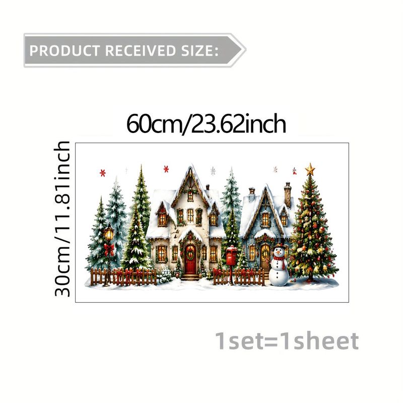 TEMU 1pc 2d Flat Pattern Sticker, Christmas Decoration Static Cling, Window Decal, Glass Mural, Window Sticker, Christmas Snow Village Pine Tree