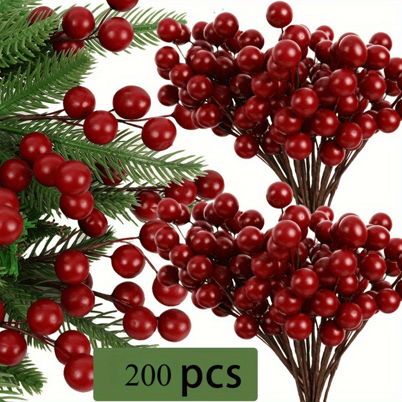 TEMU 200pcs Artificial For Commemorative Display, 200pcs Mini Berries With String For Decoration, Suitable For Christmas Tree Decor, Wreath Crafting,