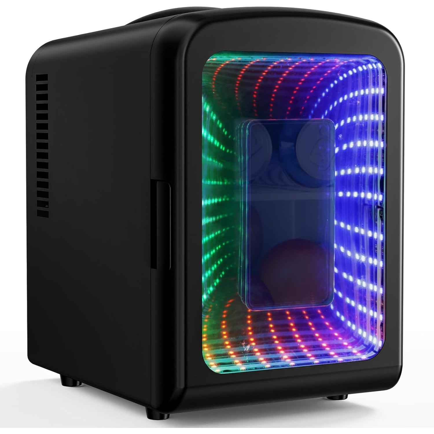 TEMU Mini , 4 /6 Cans Portable Mini Fridge, Mirrored Door With Light, Small Cooler For Cosmetics, Beverages, And Food, For Game Room/car/office/dorm