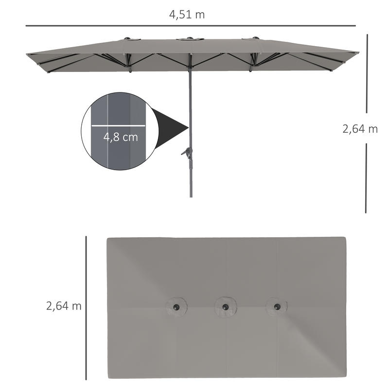 Double-sided umbrella, 451 x 264cm parasol with crank system, 12 metal ribs, aluminum pole, dark gray,  Beach Shelter, Modern Parasol, Stylish Sunshade, Durable Ribs, Large Sunshade, Retractable Umbrella, Event Planners, Homeowners