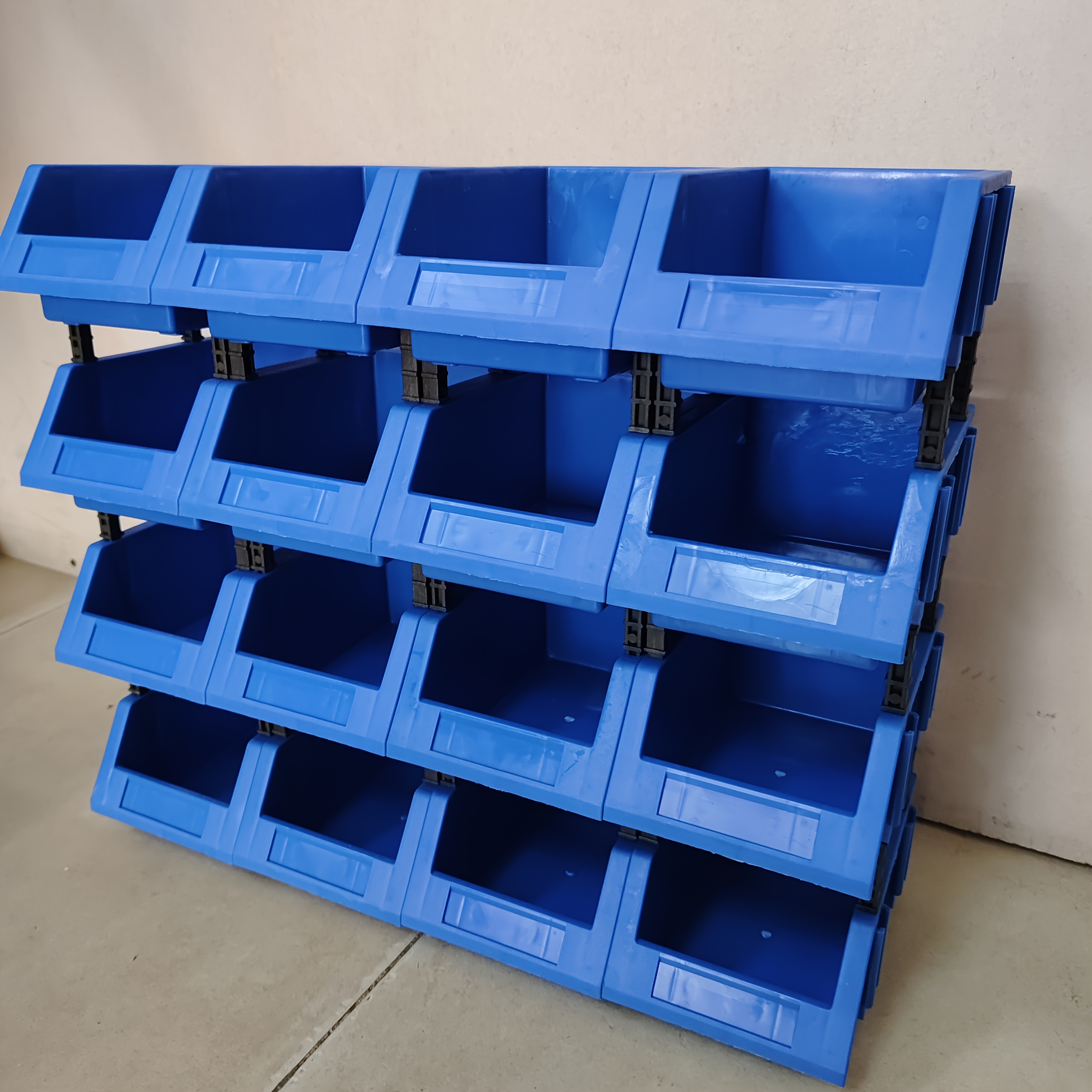 angled opening   storage box countertop shelf with multi specification sorting bins stackable pegboard dual use screw and nut hardware organizer for garage workshop and home   organization   mounting posts