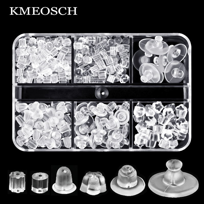 Image of 380pcs Soft Silicone Earring Backs, 6 Styles 6-compartment Box Storage, Replacement Rubber Ear Studs For Hook Earrings