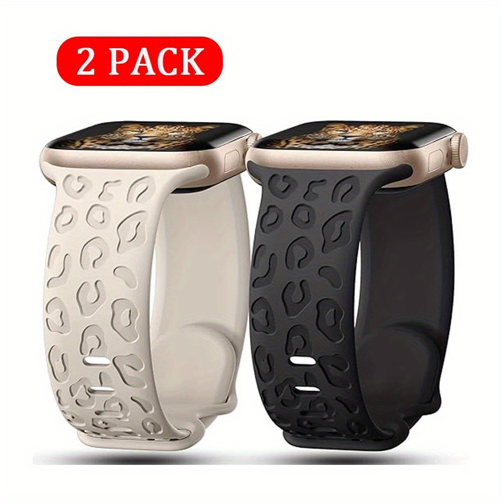 E-shop 2er-Pack Gravierte Leopard Armbänder für Apple Watch Band SE 3 45mm/46mm/44mm/42mm/41mm/40mm/38mm/49mm Silikon Correa Armband für for iwatch