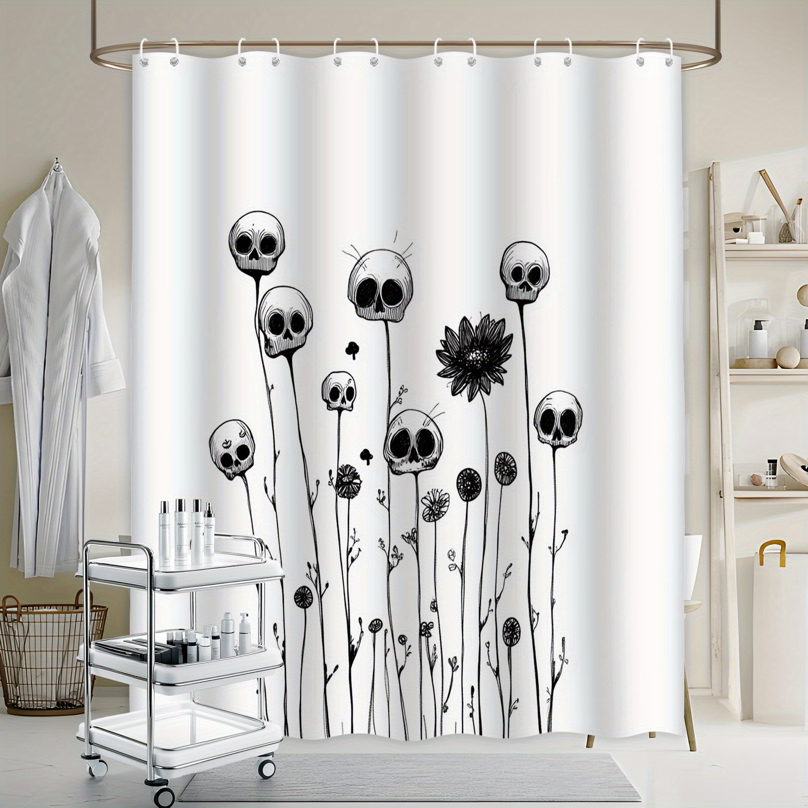 TEMU 1pc Rideau de Douche Floral - Art Numérique avec Pétales Texturés, Design Nature Surréaliste Horreur Fantaisiste, Tissu Polyester Lavable en