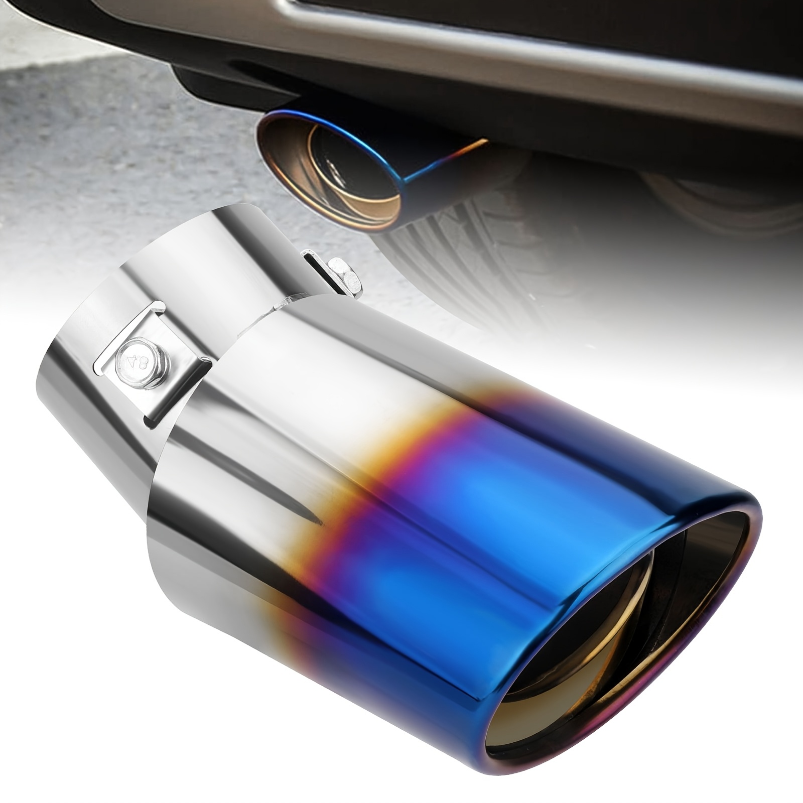 1pc car exhaust pipe   muffler stainless steel exhaust tip polished exhaust pipe compatible with most vehicles exterior rear tip pipe   blue bending