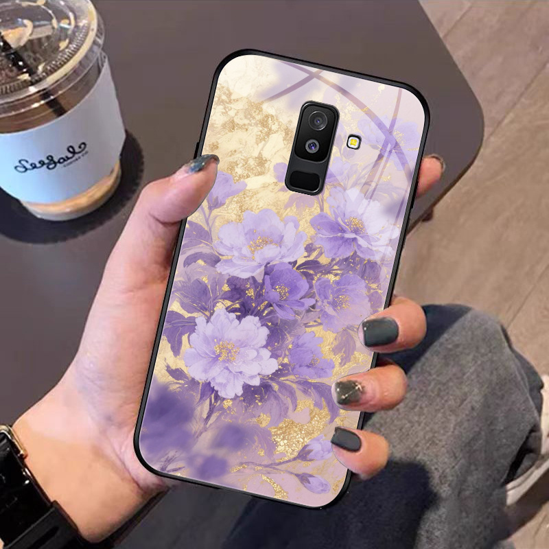 TEMU For A6+ (2018) Phone Case Hard Case Tempered Glass Shockproof Cover Lifelike Prints That Flower