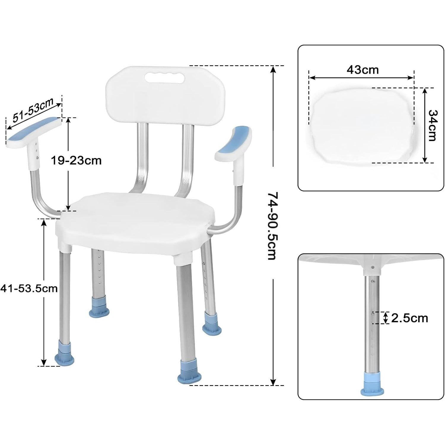 A Shower Chair Featuring Adjustable Armrest Height, Backrest, And Armrests; Specifically Designed For Individuals; Appropriate For Use In The Bathroom