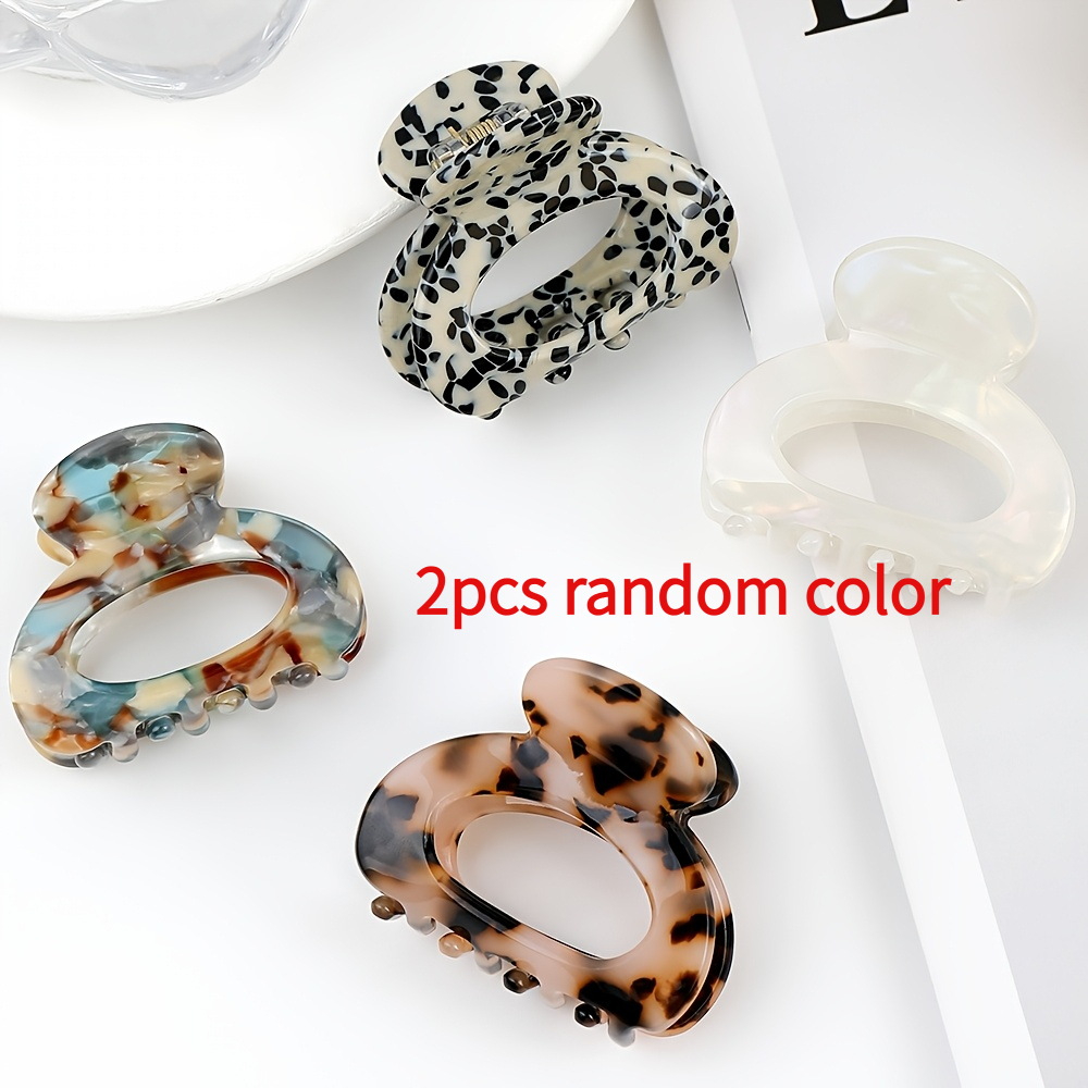 TEMU 2pcs Random Color Mixed Elegant Oval Hair Clip Set| Marble-patterned Acetate Fiber Hair Clip, High Ponytail Fixing Claw Clip, Half-updo Hair