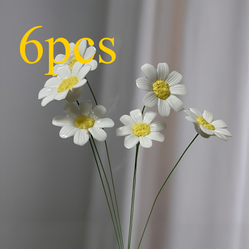 Image of 6 Ceramic Daisy Flowers, Handcrafted Eternal Clay —perfect For Valentine's Day, Christmas, Mother's Day, And Indoor Or Outdoor Decor