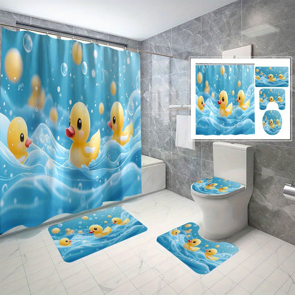 

4pcs Polyester Bathroom Set, - Bath C- , Decor Curtain Set Accessories