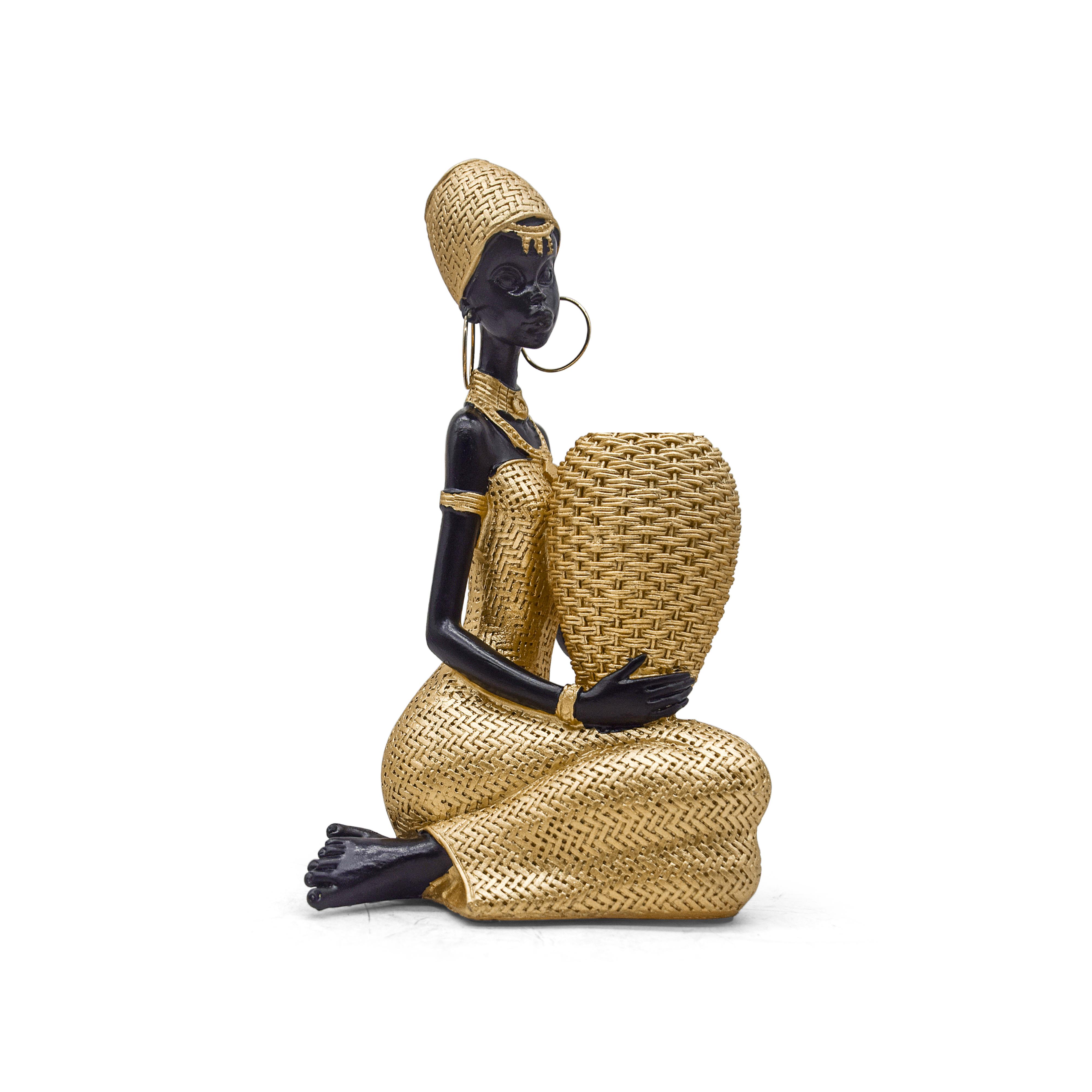 TEMU African Female Statue With Vase, End Resin Tribal Lady Ornaments, Exotic Ethnic Style Art Decoration For Desktop Shelf In Living Room