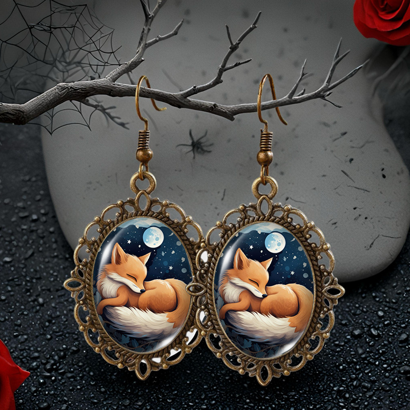 TEMU Boucles d'oreilles vintage en dentelle avec motif de renard et , accessoires et cadeaux populaires à , pile
