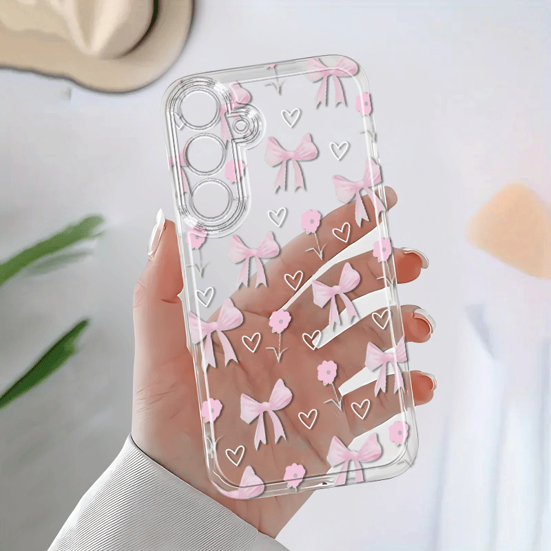 TEMU A Pink Bow Heart Phone Case Cartoon Suitable For Galaxy A02 A03s A04 A05s A06 A13 A14 A15 A16 5g A21s Transparent Full Coverage A22 A23 A24 A25