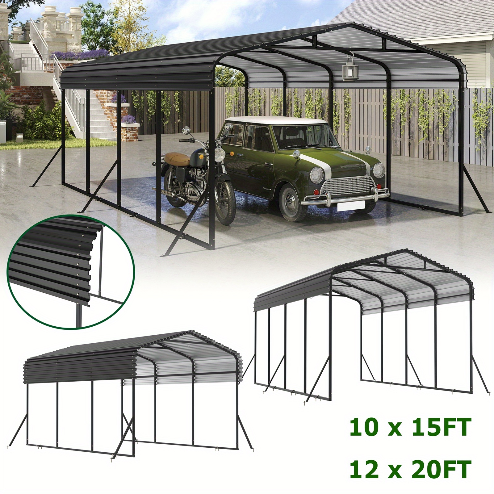 Extra Groes Auto-Schutz Metall-Carport-Zelt, Auengarage Schutz  Metall-Garazenzelt 2.5m 2.6m