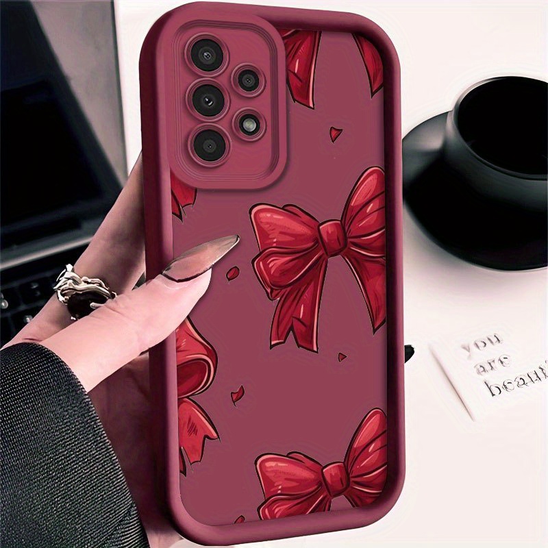 TEMU Phone Case - Red Bowknot Full-covered Phone Case For Galaxy A54, Soft Tpu A52, Frosted A13, Full-body Protection For S24, Compatible With