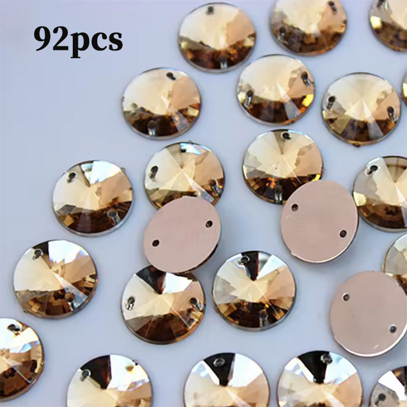 TEMU Lot de 92 strass ronds de 1,0 cm/0,39 po à dos plat avec 2 trous pour appliqué acrylique DIY, décoration de robe de mariée