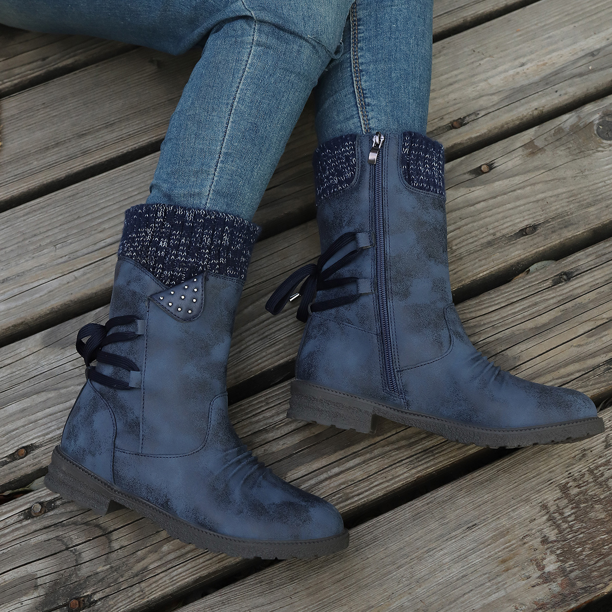 retro classic elegant s   calf boots elastic shoe opening design lace up adjustment for plus size girls multiple colors   grey black   and purple womens footwear cute round toe slip on autumn ankle boots   to ladies lightweight   daily   vacation travel outdoor sports trendy scene 4