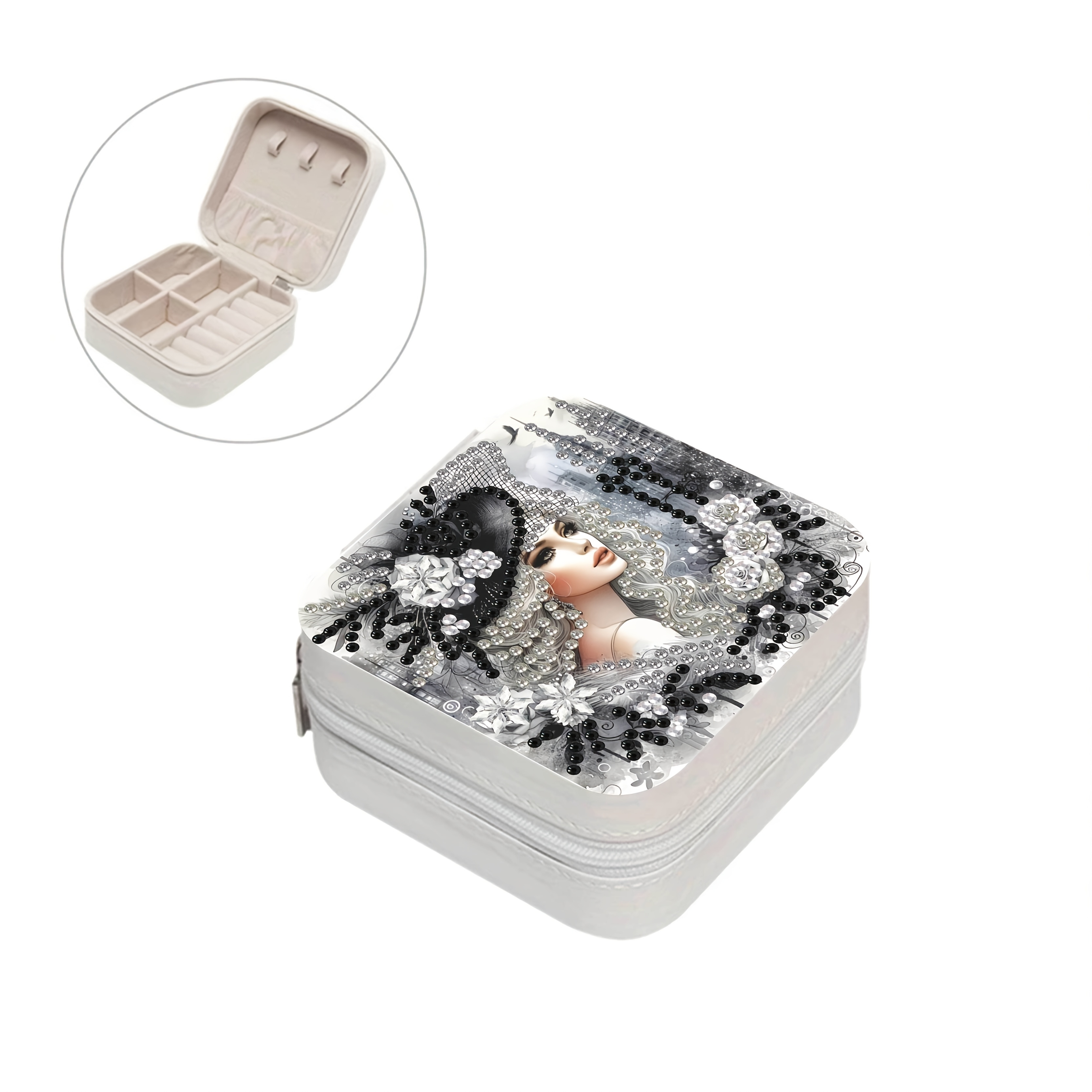 TEMU Boîte de rangement pour bijoux de peinture diamant pour dame, ornement de chapeau de et blanc, 1 pc, kit d'art de peinture diamant, de spéciale,