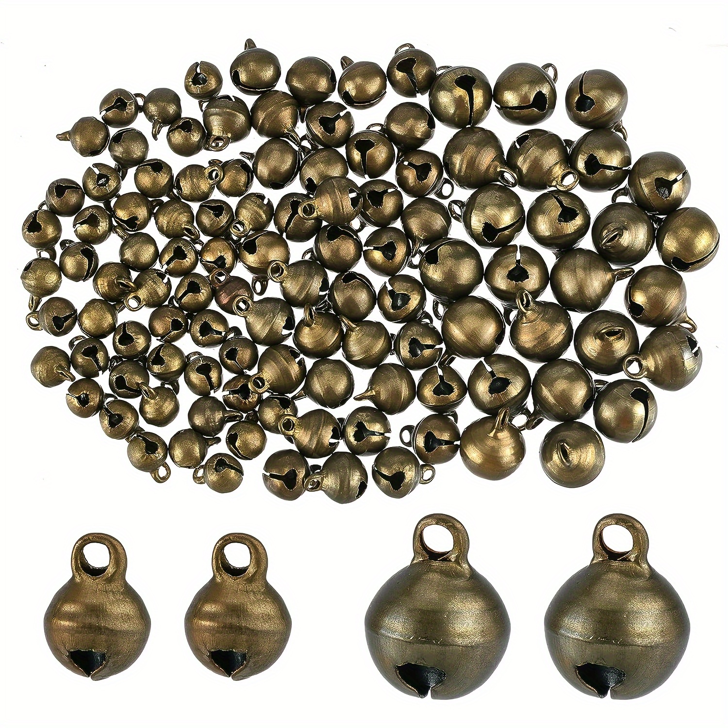 Image of 60pcs Of Vintage Mini Bells, 2 Sizes (6mm & 10mm), Vintage Oval Small Bells, Suitable For Handicrafts, Christmas And Halloween Decorations