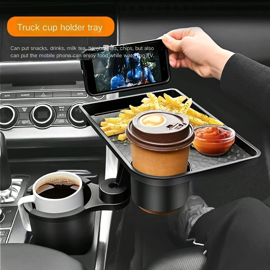 

Double Slot Design Car Cup Tray - With Beverage And Snack Storage , Plastic Car Seat Cup Tray