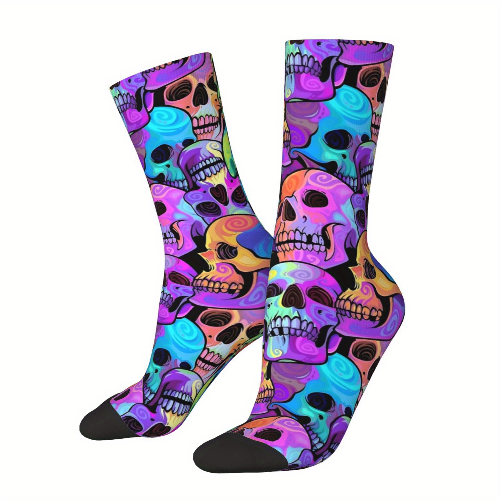 TEMU Une paire de chaussettes unisexes extérieures, motif crâne imprimé , lavables en machine, idéales pour les amateurs de sports air, confortables