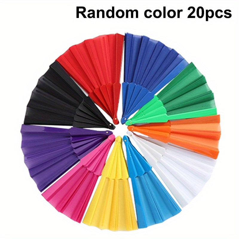 Image of 20pcs Random Color Handheld Folding Fans Craft Fabric Hand Folding Fan For Outdoor Morning Exercise Dancing Wedding Party Cosplay Supply