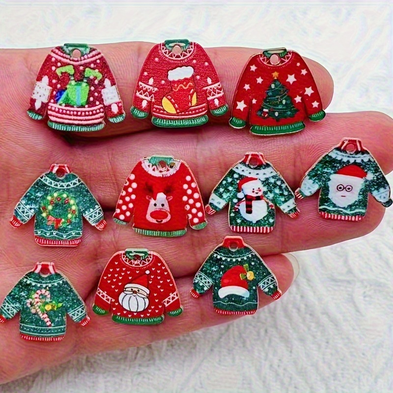 TEMU 10 Ornamenti Natalizi per Maglioni di Natale - Simpatici Ciondoli in Acrilico con , Pupazzi di e Design Festivi, per di Gioielli, Portachiavi,