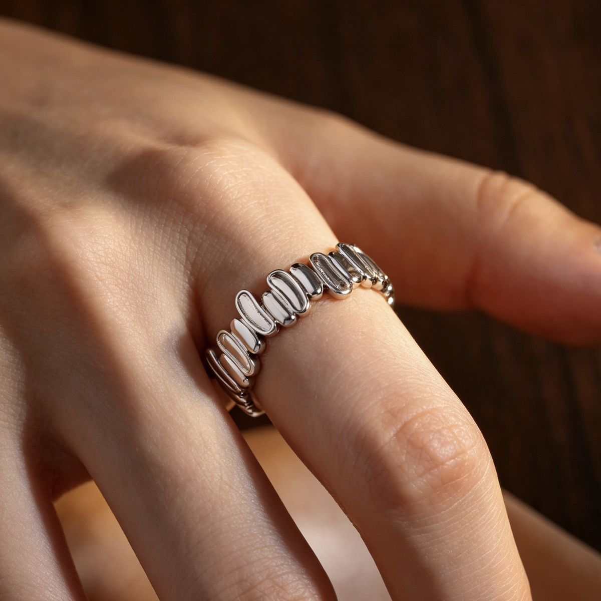 French Style Easy Round Pebble Splicing Open Ring, Daily Gift