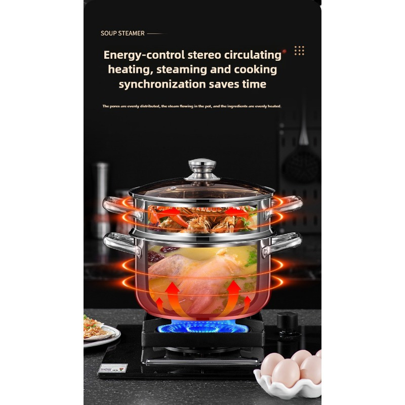 1pc stainless steel steamer pot with dual layer steamer basket 8 6in multi purpose induction cooktop and gas stove compatible thickened household soup pot for cooking deep frying hot pot kitchen cooking tools details 9