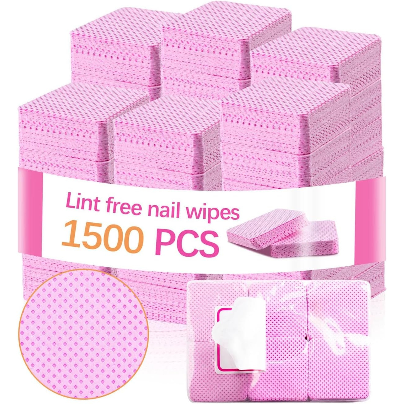 TEMU 1500 pezzi Salviette per unghie senza , Salviette rosa senza per unghie in gel, Salviette struccanti senza per estensioni ciglia, colla, pulizia