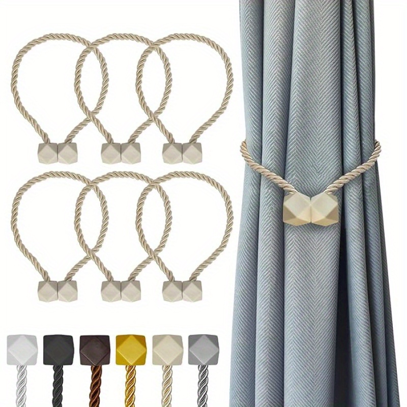 TEMU 6-pack Heavy- Magnetic Curtain Tiebacks With Magnetic Closure - For Thick/thin Curtains, Durable Modern Window Holders Suitable For Living Room,