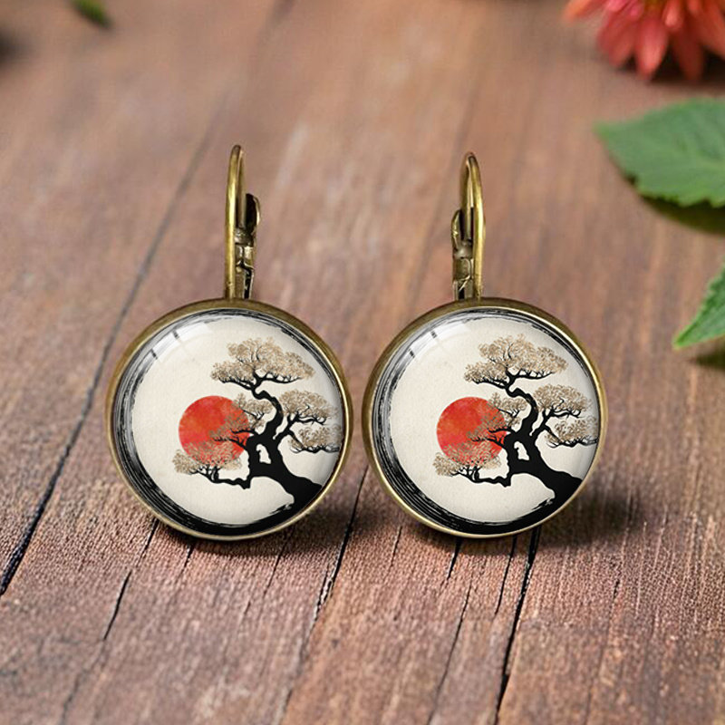 TEMU Pendientes minimalistas de estilo de tinta china - Clip de cristal - para uso diario y fiestas, regalo de joyería árbol al , versátiles para
