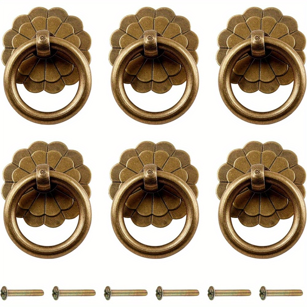 

6pcs Antique Brass Matte Pulls, Vintage Cabinet Knobs Handles For Drawer Closet Cupboard, Small Pulls