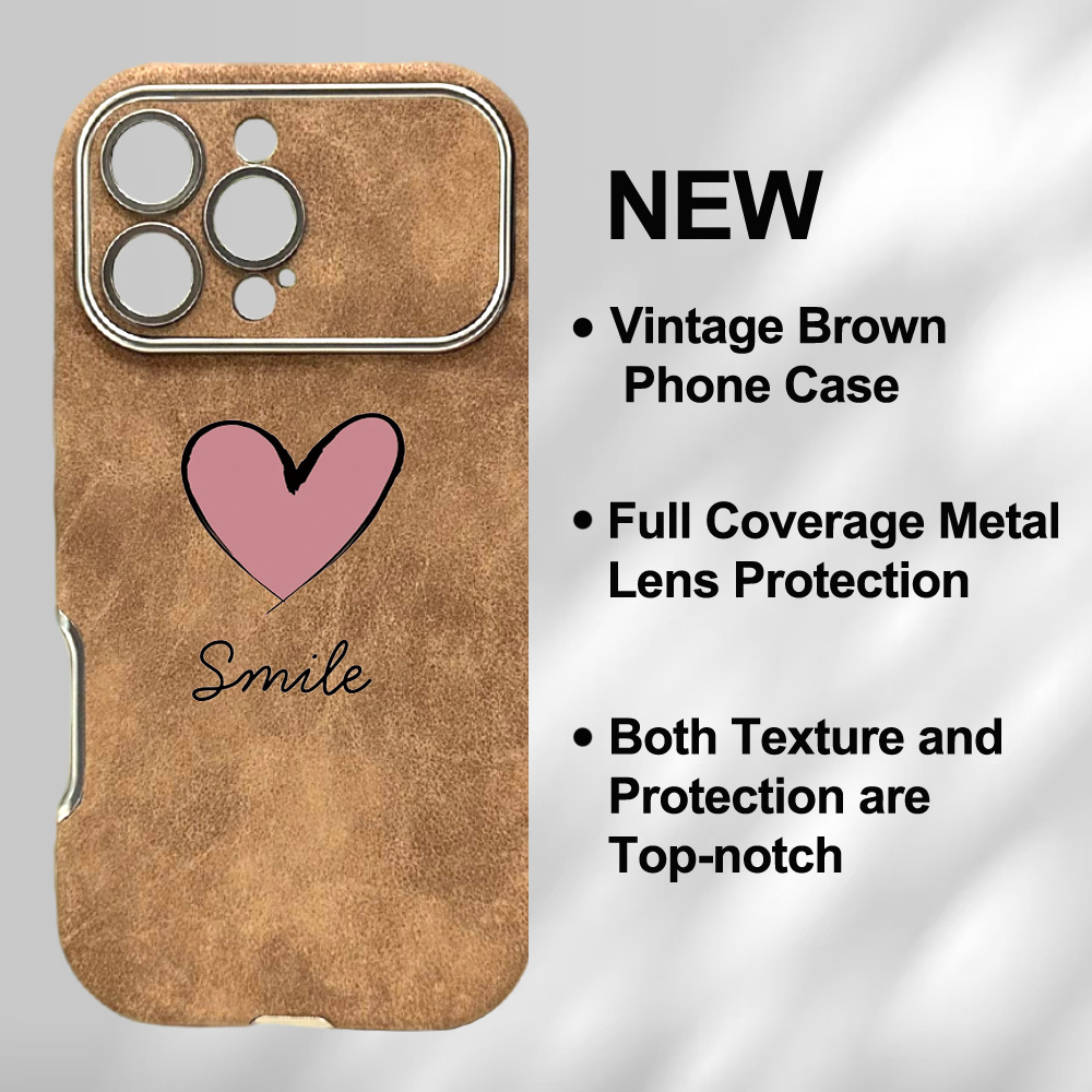 TEMU Phone Case - Heart-shaped Pattern Electroplated Faux Leather Summer And Spring Trendy Retro Phone Case For Male And Female Students, Compatible
