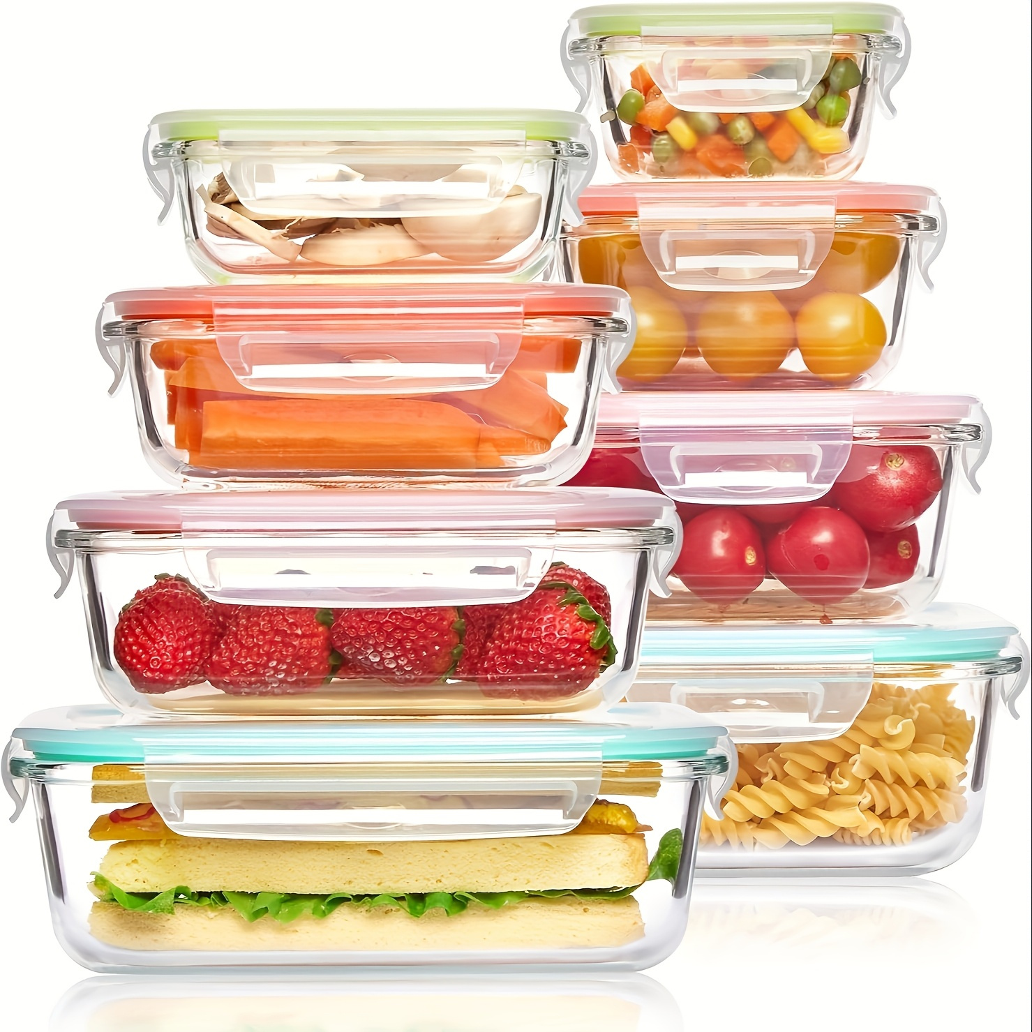 8   glass food storage containers airtight leak proof microwave oven freezer dishwasher safe bpa free stain resistant easy   with   lids for meal prep bento boxes     vegetables airtight food containers modern kitchenware   material Product details 0