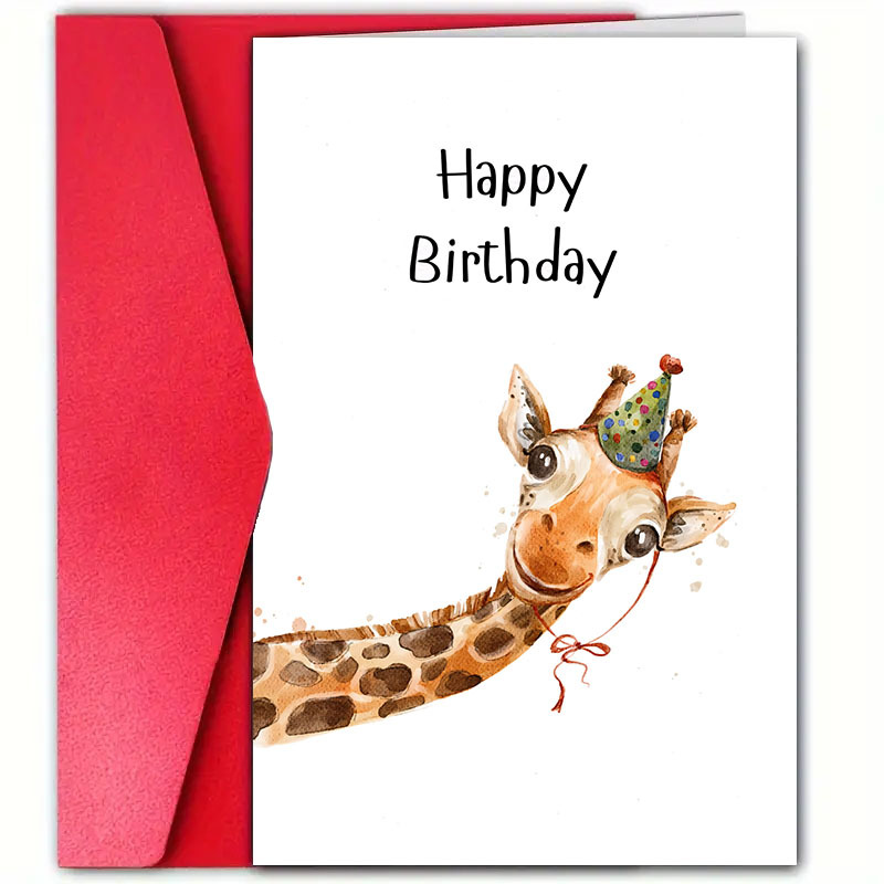 

1pc, Giraffe Birthday Card With Envelope, 12cm*18cm, High-quality Paper, Universal Birthday Greeting For Family, Son, Daughter, Girlfriend, , All , Special Design