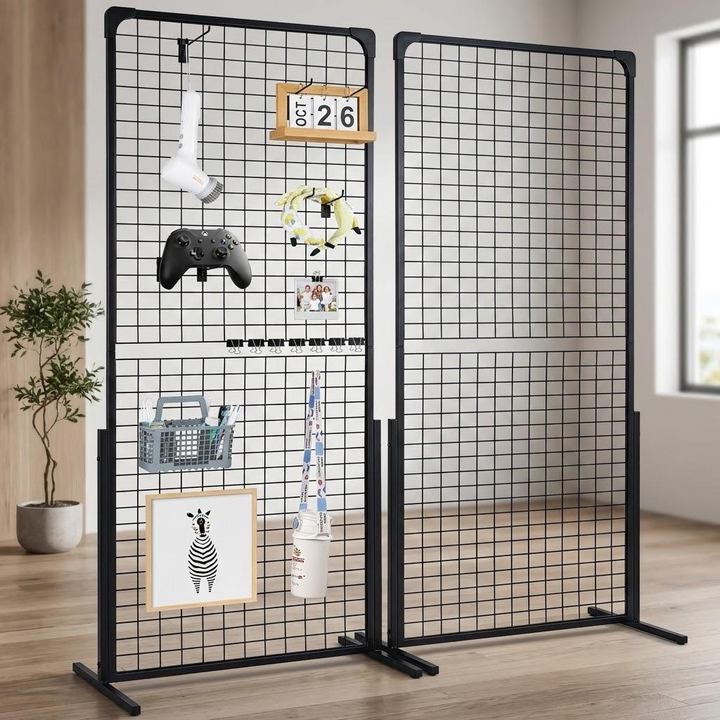 fully   2pcs 24x67 grid wall panels tower portable wire   display stand with   double sided mesh rack for craft   retaillong lasting use long lasting use