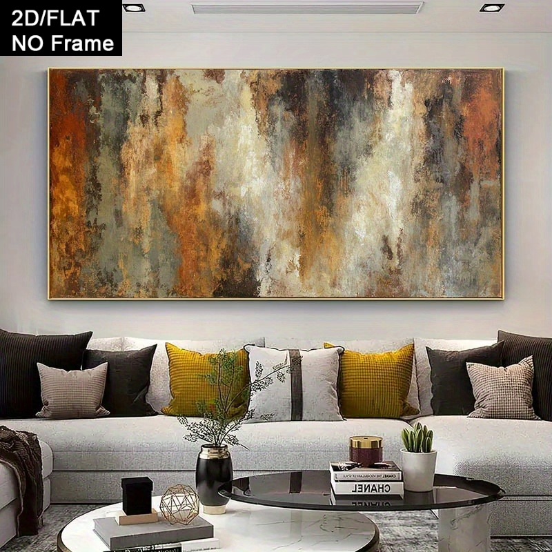 TEMU 2d Flat, 1pc Frameless Modern Abstract Beige Brown White Gray Brown Vertical Stripe Textured Canvas Wall Art Print - Large Horizontal/vertical
