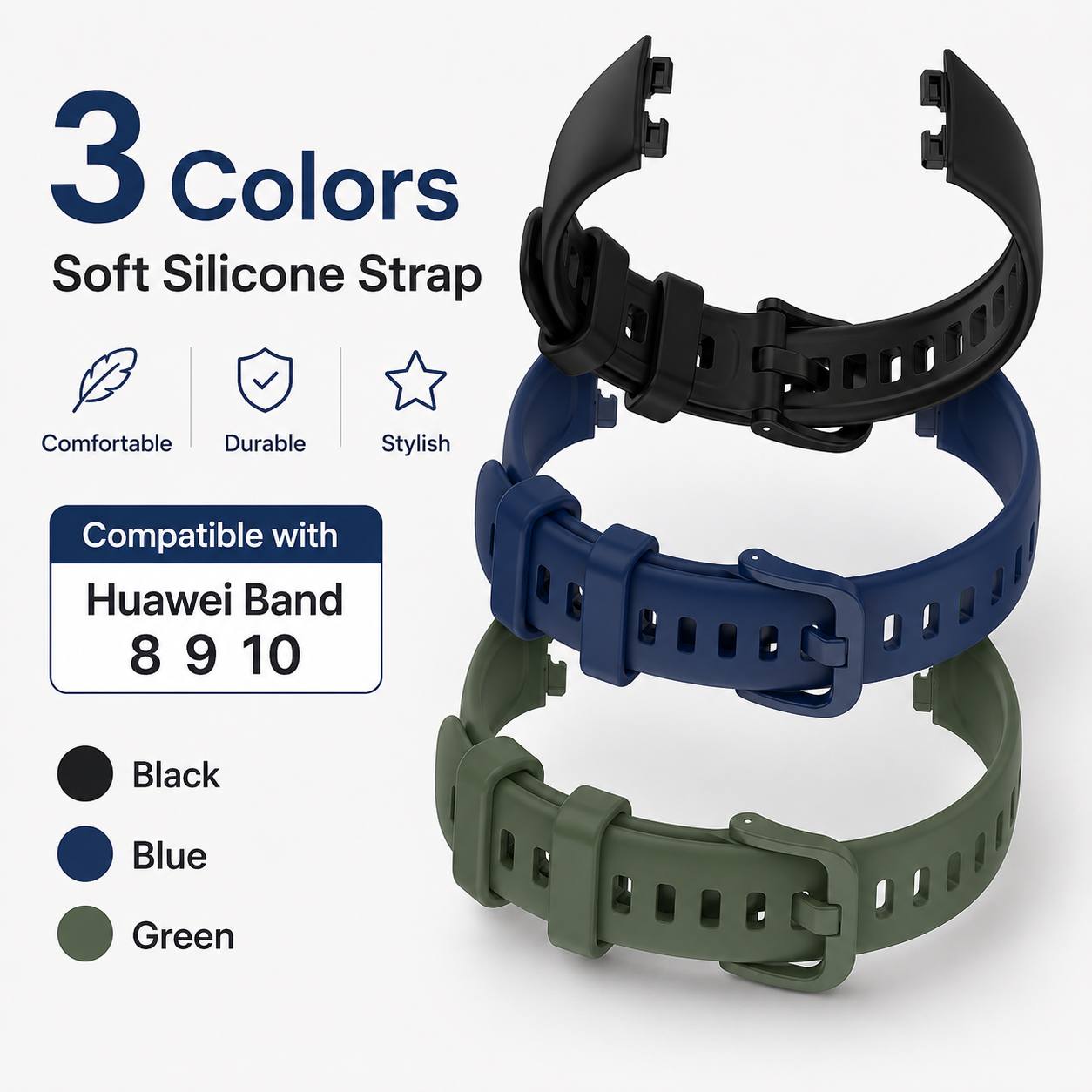 TEMU Juego de 3 piezas compatible con Huawei Band 8 , correa de reloj deportiva ajustable, , transpirable y , de silicona premium de , nueva, para ,