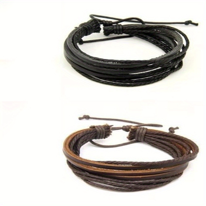 E-shop 2 Handgewebte Mehrschichtige Armbänder, Herren PU-Leder Armband, Damen Geflochtenes Seilarmband, Ideales Weihnachtsgeschenk zum Verschenken