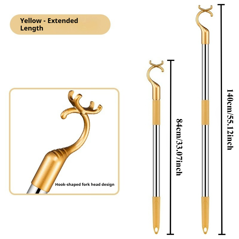 TEMU 1pc Retractable Stainless Steel Clothes Drying Rod With Non-slip Hooks, Extendable Laundry Pole For Home Balcony, Labor- Extended Clothes Drying