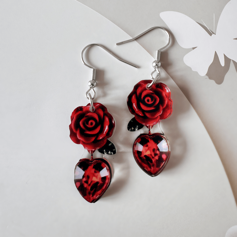 

1 Pair Elegant & Heart-shaped Acrylic Earrings, 2d Flat Design, Iron Post, Fashionable , Accessory, Romantic Gift For & Festivals