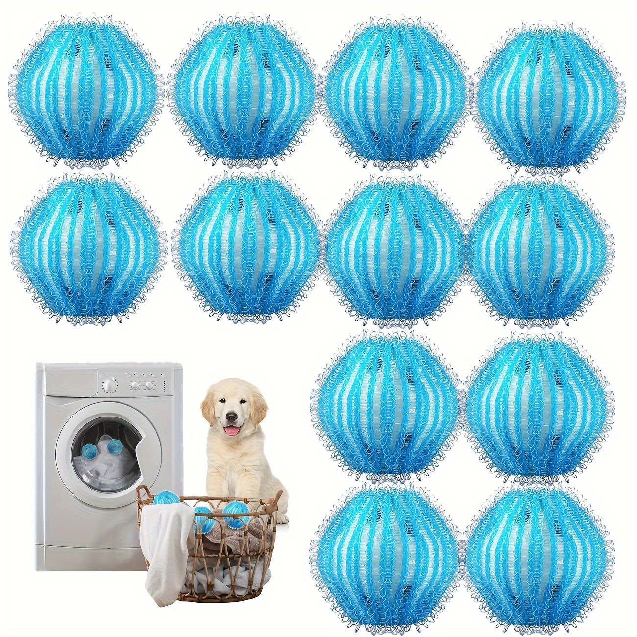Image of 12pcs Washing Machine Pet Hair Remover, Reusable Washing Machine , Anti- Cleaning Ball, Washing Machine , Pet Dog