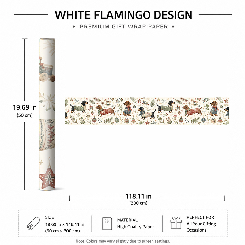 TEMU 1 Rouleau de 50X300Cm (19.7X118.1In) pour Fête de Noël, Papier d'Emballage Cadeau avec Chiens Festifs en Pulls et Ornements de Fêtes,