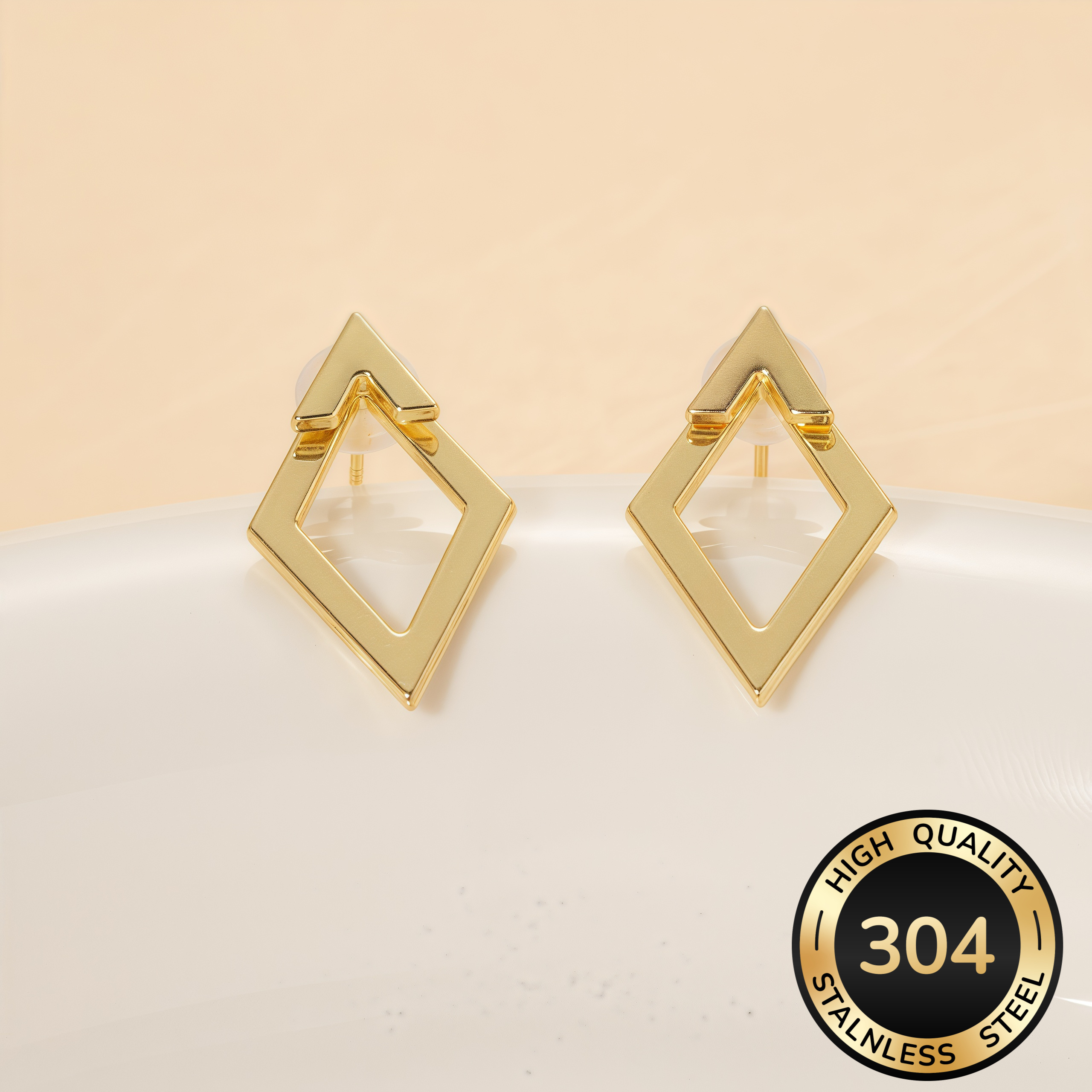 TEMU Allergy-proof Stainless Steel Geometric Golden Earrings. Fade-. Simple And Elegant. High-quality And Stylish Ladies' Earrings Suitable For Daily