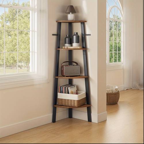 4 tier rustic brown bathroom storage organizer with industrial metal frame water bath caddy for towels toiletries cosmetics
