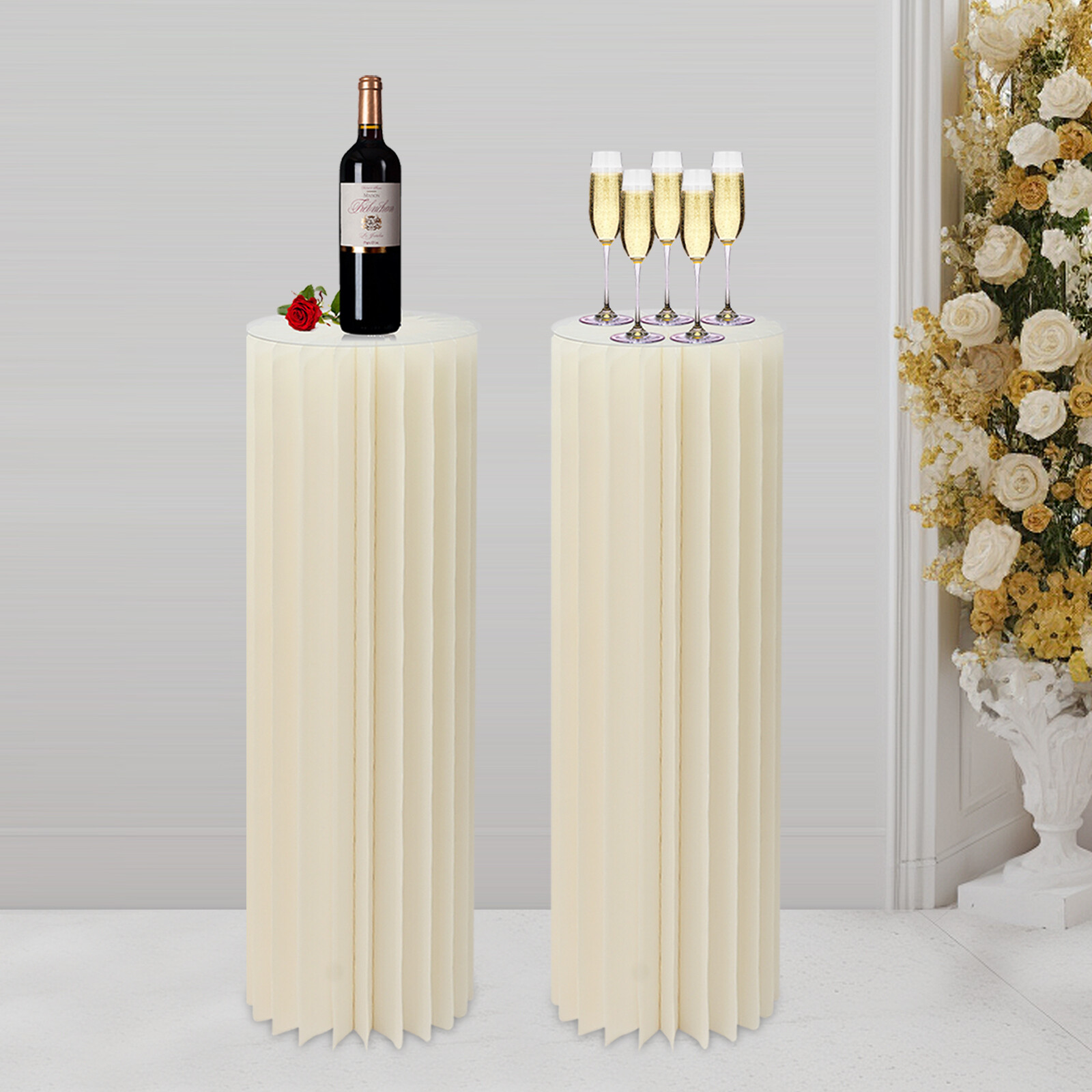 TEMU 2 X 100cm Colonnes Pliantes en Carton pour Fleurs, Supports Cylindriques à Écartement