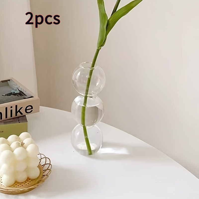 TEMU 2 piezas de de vidrio de triple de , diseño de , botella hidropónica, escritorio de dormitorio, flores secas, , adornos de decoración de