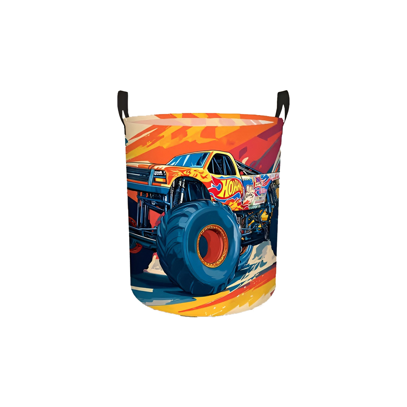 TEMU 1pc Flame Giant Wheel Off Road Pattern Printed Storage Box Dirty Clothes Basket, Suitable For Room Decoration, Bedroom Basket, Multi Scene