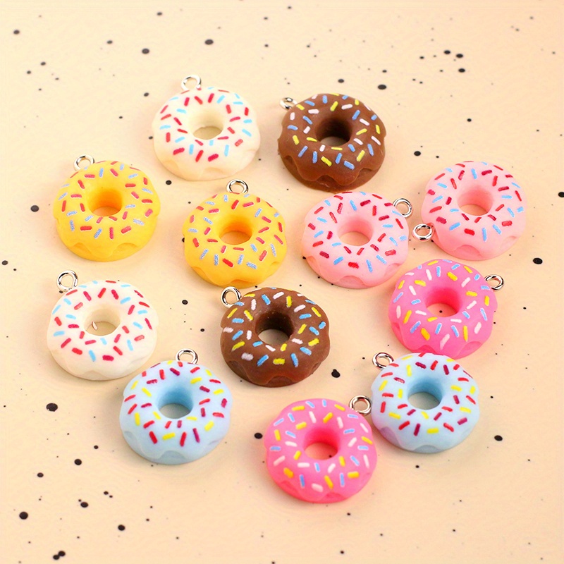 

10pcs/12pcs 6 Colors 3d Resin Cartoon Donut Design Pendant For Diy Necklace Earrings Bracelet Key Chain Jewelry Making